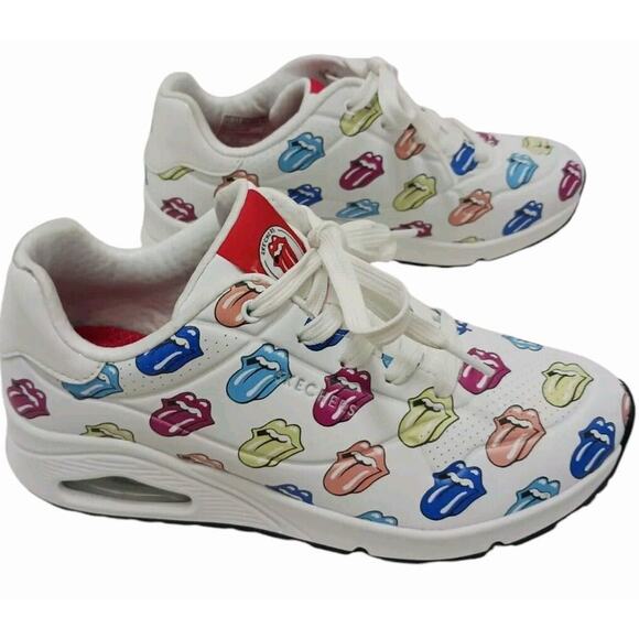 Skechers X ROLLING STONES Uno Sneakers Sz 9 White Multicolor TONGUE Say It Loud - Picture 1 of 16